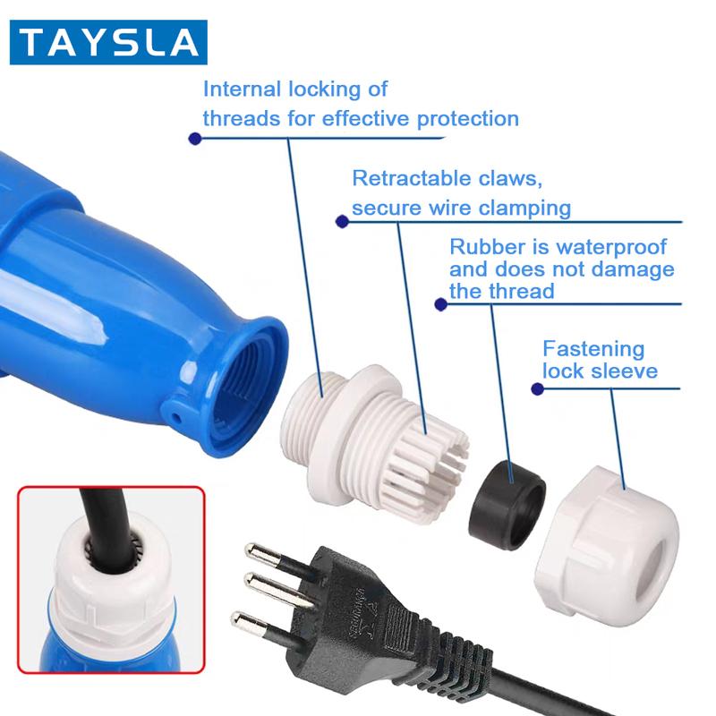 TAYSLA CEE Female Plug Adapter to 20A 3 Pins Brazilian plug Socket 7KW 32A to 3.5KW 16A Adapter Connector for 7KW EV Charger