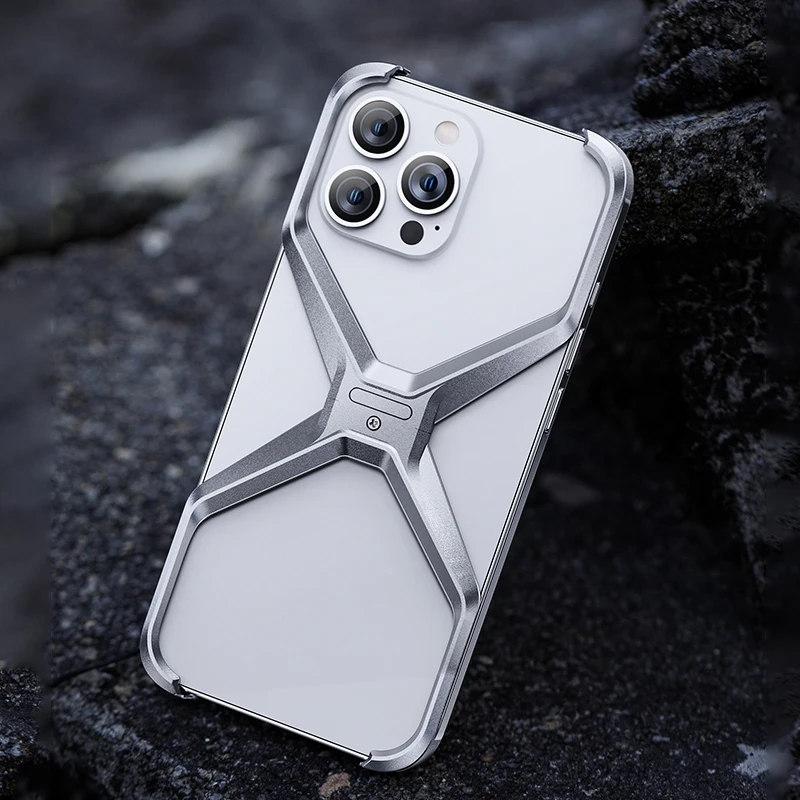 Чехол для телефона без оправы из алюминиевого сплава X-типа для iPhone 14 15 Pro Max, металлический рассеиватель тепла, съемная броня, противоударный чехол, чехол