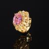 Copper Plated Gold Jewelry Retro Ring Zircon Imitation Pink Zirconium Pigeon Blood Red Imitation Red Corundum Gemstone Full Diamond Women'S Style