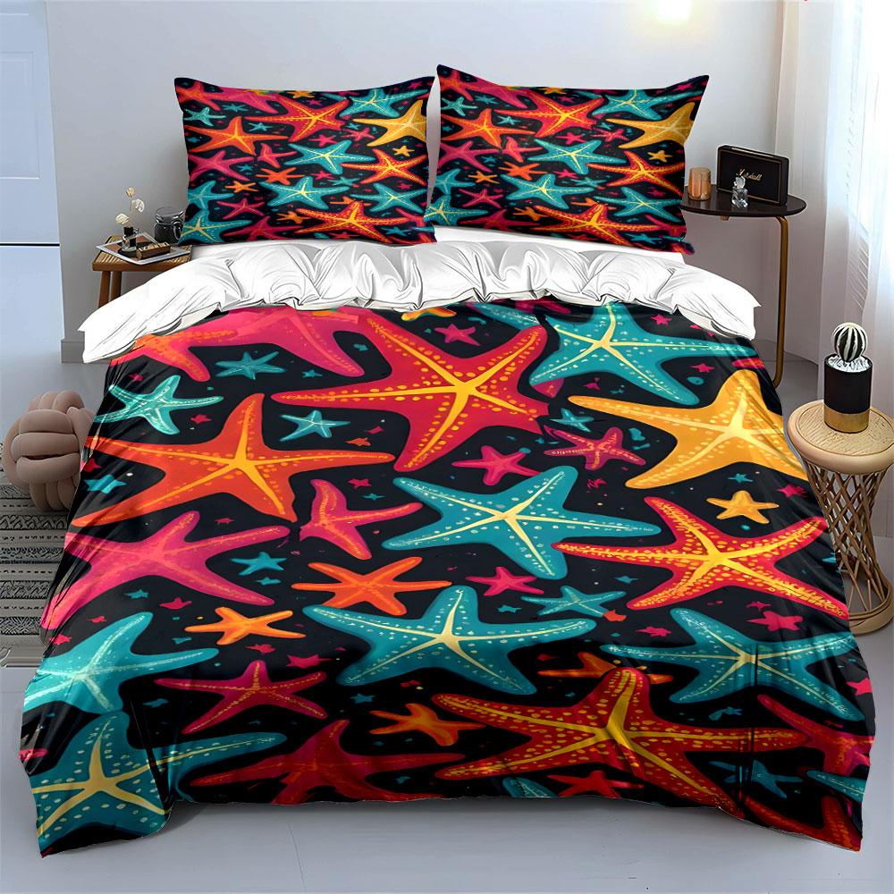 Colorful starfish pattern. Bedding sets Duvet cover sets Duvet covers Pillowcases(1 * Duvet Cover 2 * Pillowcases, without duvet insert)