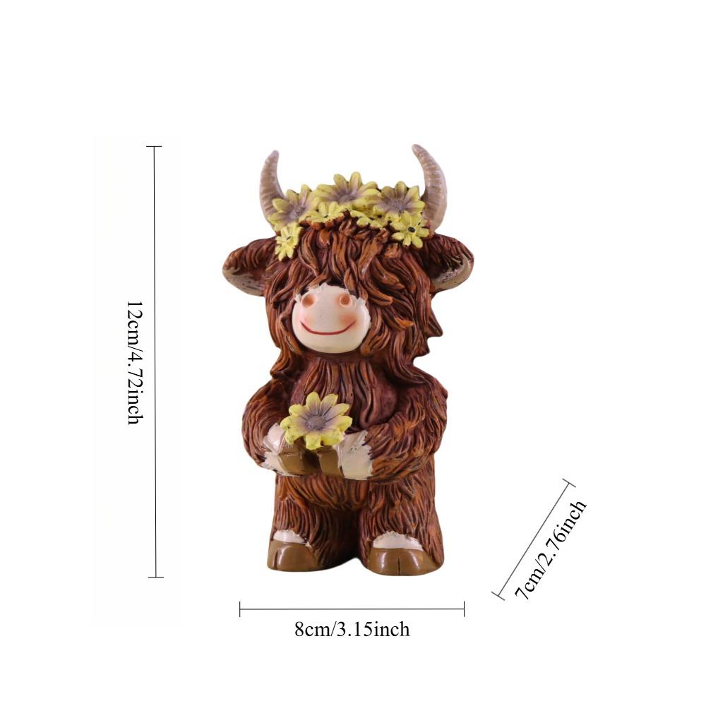 Simulation Highland Cow Figurine Adorable Scottish Cow Statue Resin Animal Sculpture Desktop Ornaments Nordic Farm Home Decor