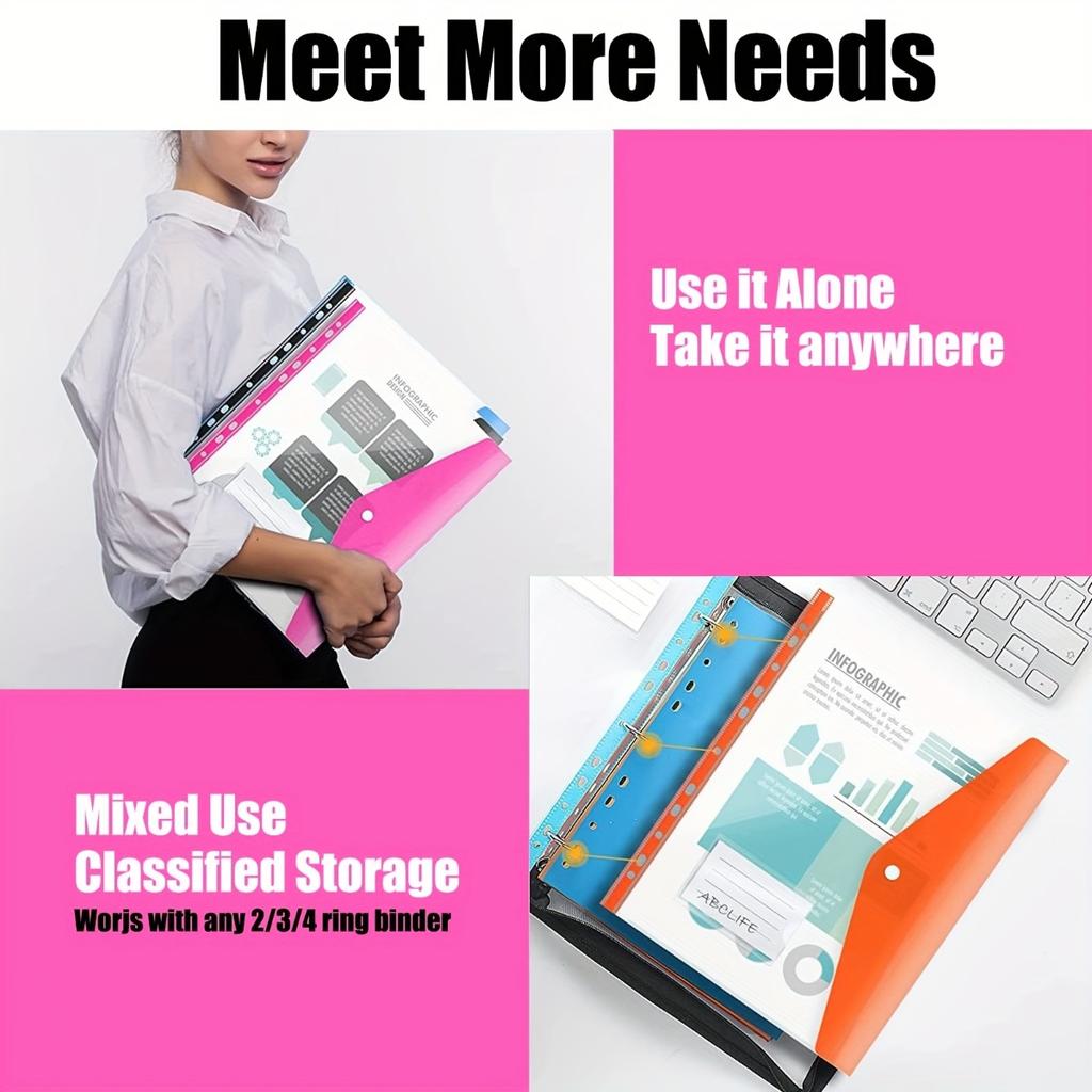 14pack A4 Ring Binder Pockets Envelopes 11hole Expandable Ring Binders 6color 3d Clear Pouches Labeling Tabsideal Offices School