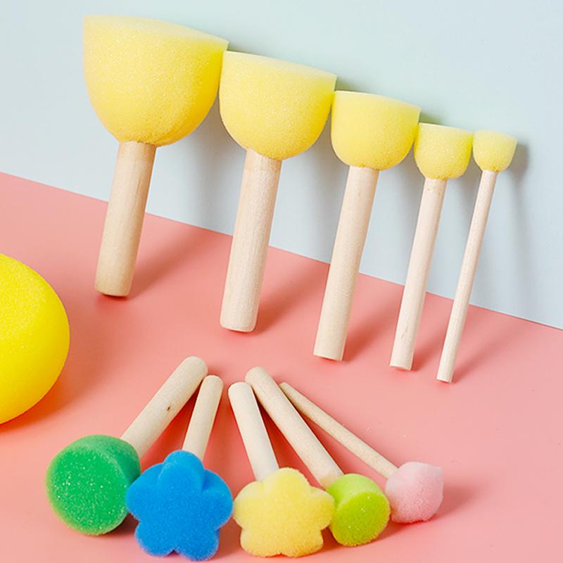 5 шт. Губка для рисования, кисть, форма гриба, гладкая деревянная ручка, инструмент для рисования граффити, художественные принадлежности, мягкая впитывающая TMZ