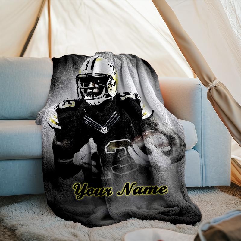 1PC Custom Name Football Player Legend outdooor Flannel blankets Patterns Throw Blanket All-Season Soft Gift for Couch, Bed, Camping gifts