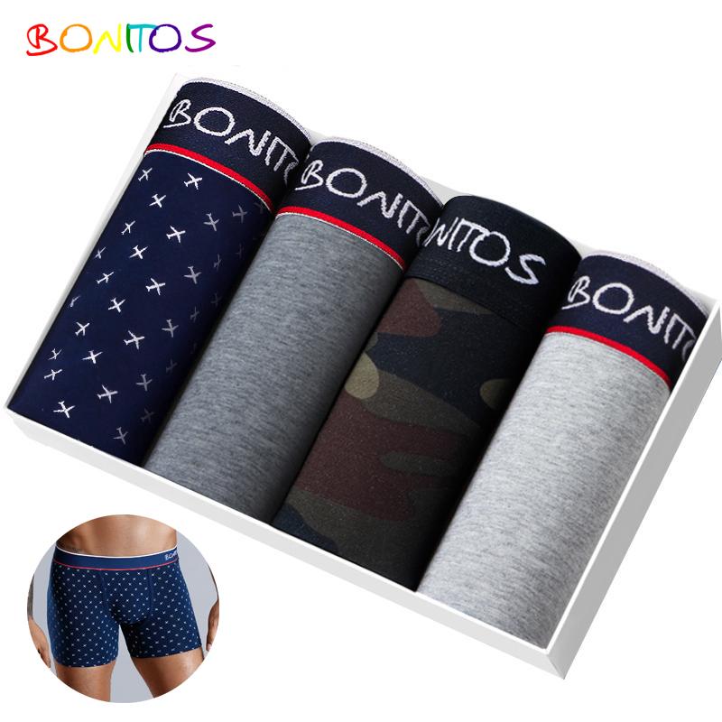 BONITOS 4 шт., мужские трусы с принтом, хлопковые мужские боксеры, сексуальное нижнее белье для мужчин, трусы большого размера