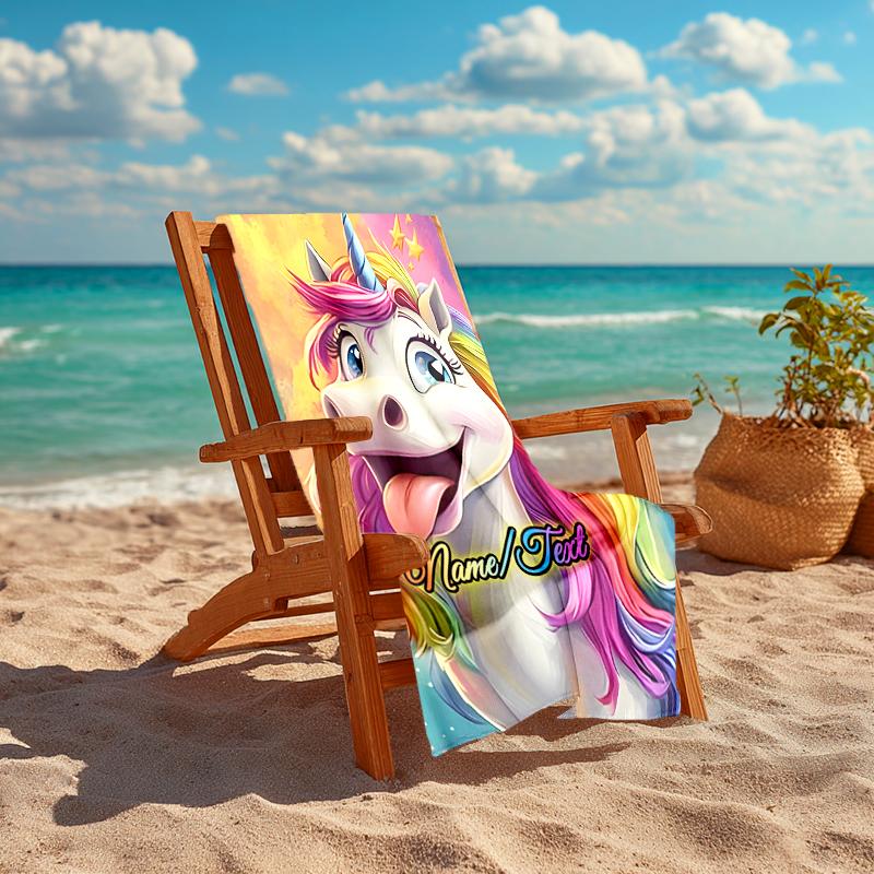 1PC Custom Name Rainbow Unicorn Fantasy Beach Towel Highly Absorbent And Sand-Resistant Towel for Swimming, Pool, Yoga, And Travel Lightweight