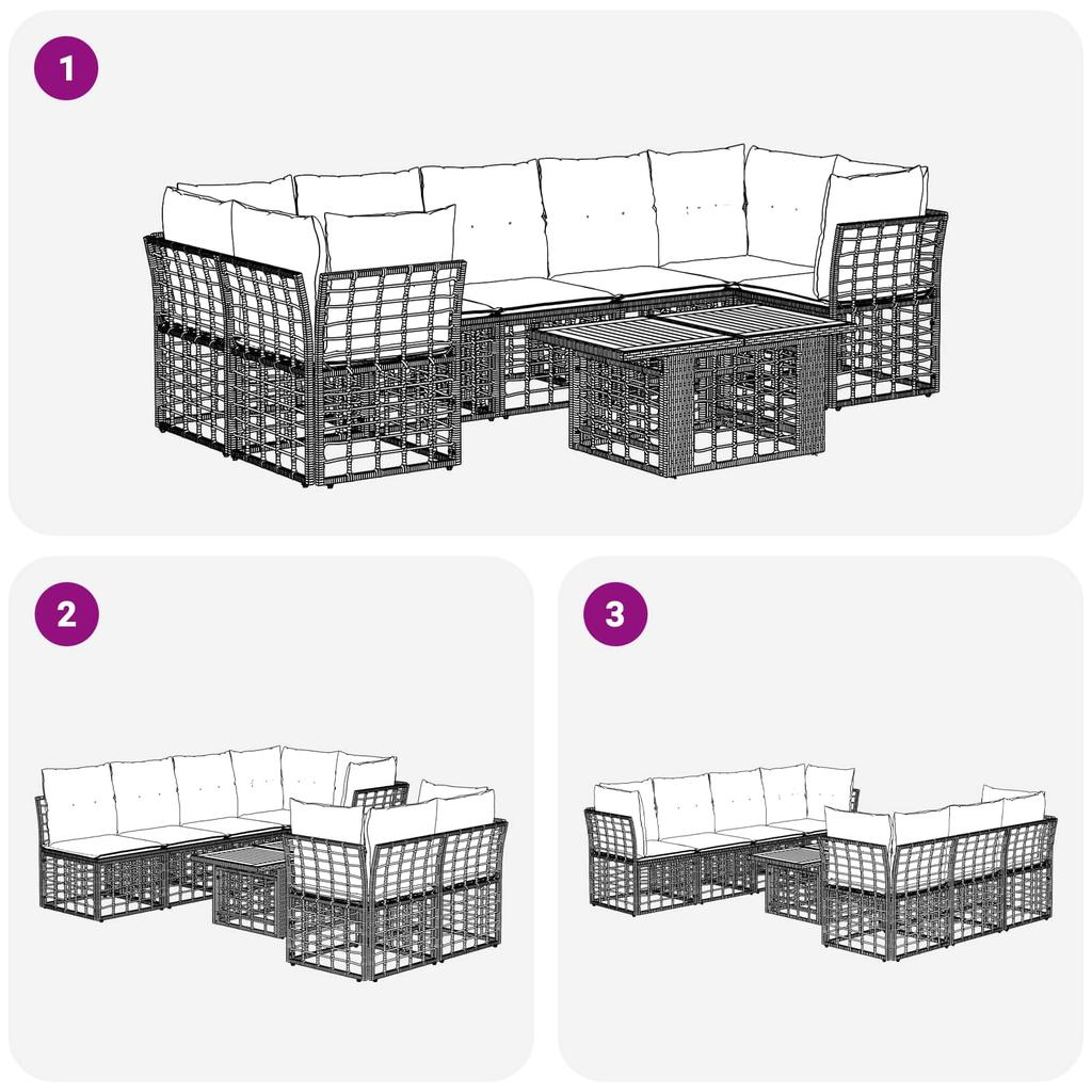 Garden Sofa Set 8 Pieces Black and Dark Grey Poly Rattan