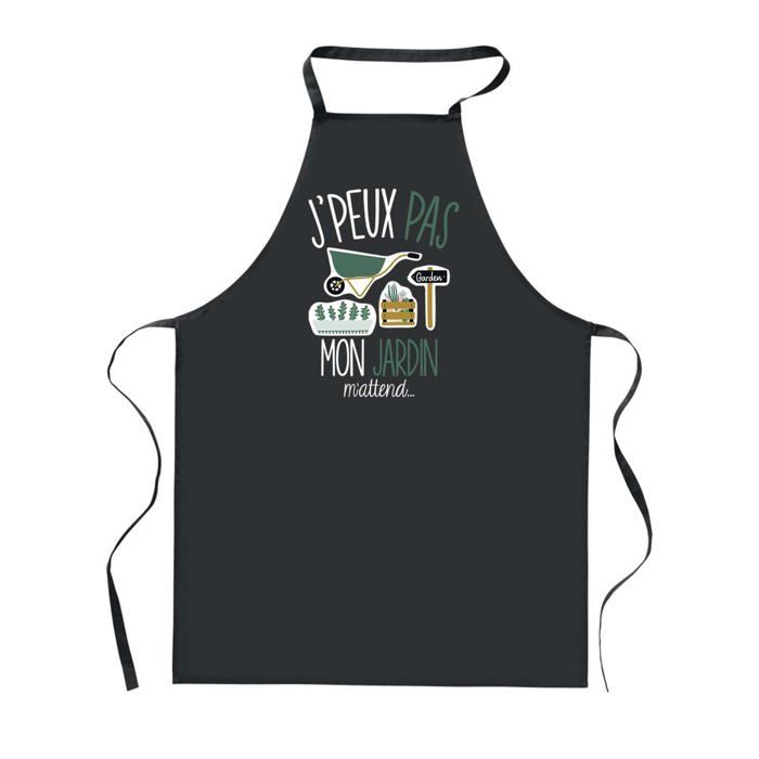 Tablier de cuisine - PLANETEE - J'peux Pas Jardin - Noir - 90x60 cm - Polyester imprimé en France