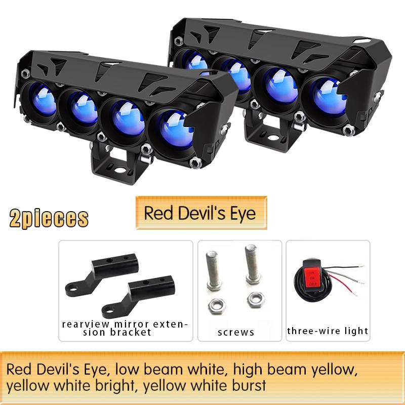 4 Led Motorcycle 5 Modes Strobe Headlights Blue Lens Spotlights High/Low Beams With Fan For Motorbike Scooter Car Trucks SUV Driving Fog Lamp 12V