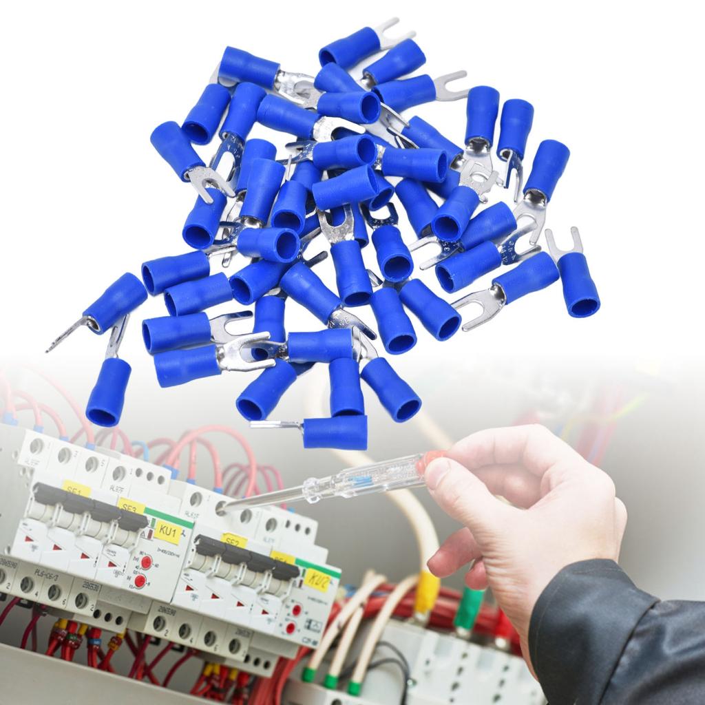 50Pcs Fork Terminal Insulated 14‑12AWG Wire Crimp Connector Set Kit for Equipment SV3.5‑4