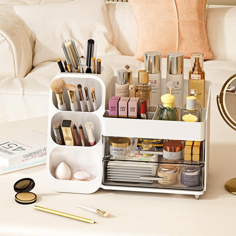 Makeup Organizer Cosmetic Storage Box With Drawer Lipstick Brush Makeup Brush Skincare Desktop Dormitory Student Dorm Room Table