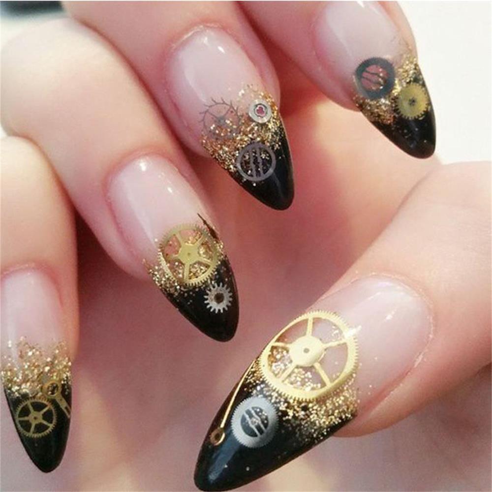 Punk DIY Tips Time Gear 3D Flakes Nail Sequins Manicure Decor Hollow Metallic