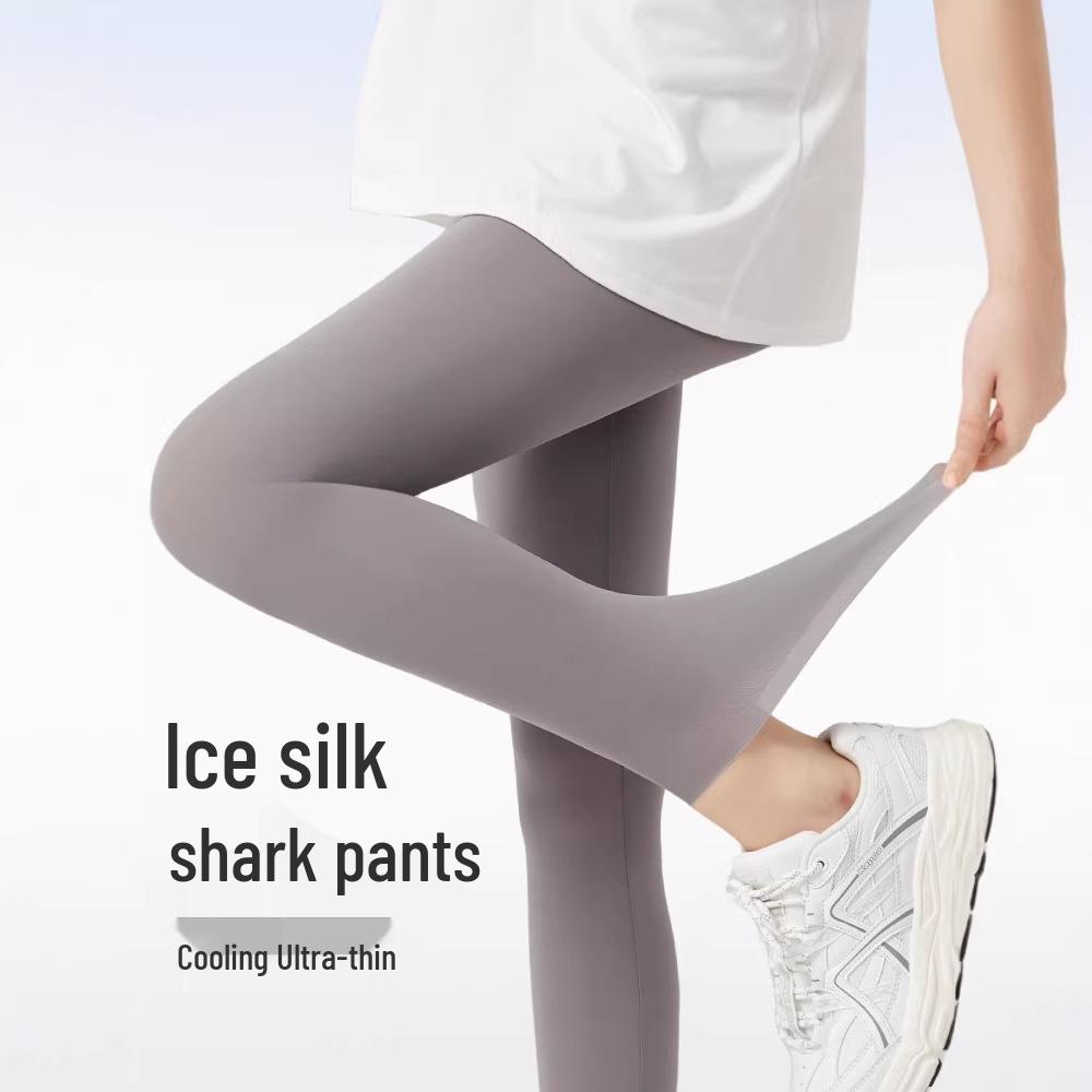 Женские летние shark-штаны из ледяного шелка с защитой от солнца и высокой эластичностью, бесшовный базовый слой для йоги и спорта