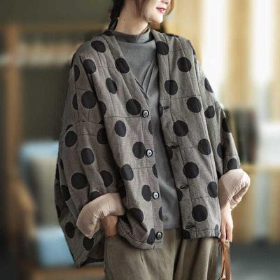 2023 Осень Зима Ретро Хлопок Льняные Стеганые Куртки Женская Одежда Wave Point Хлопковые Стеганые Пальто Весенние Куртки D388