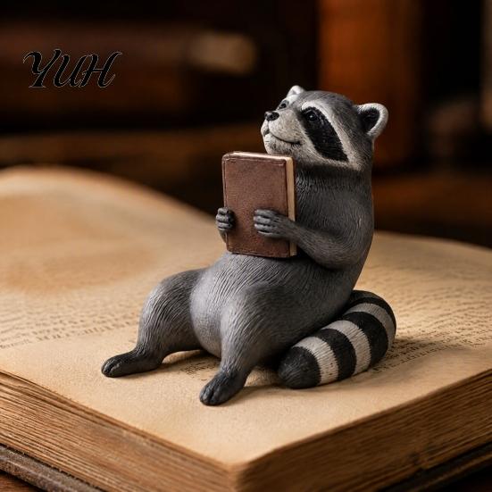 Reading Raccoon Ornament Shelf Sitter, 3D Printed Bookworm Figurine with Vintage Vibe, Personalized Gift for Readers Cute Desk Bookshelf Decor,