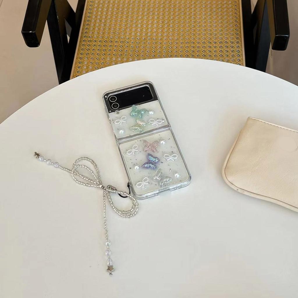 Crystal Beaded Phone Lanyard Bowknot Pendant Wrist Strap Detachable Phone Chain Keyring Portable Accessory for Women