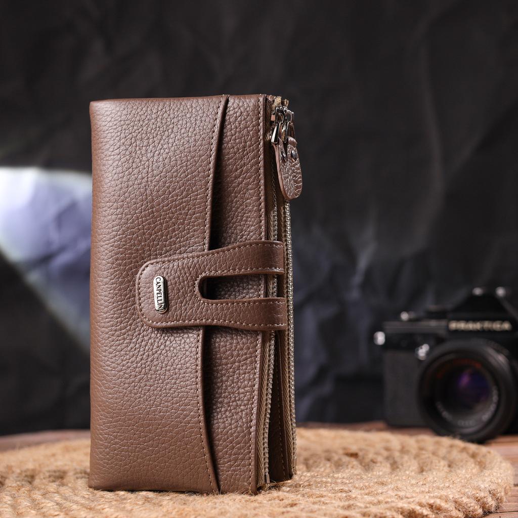 Интересный женский кошек из натуральной зернистой кожи CANPELLINI Wallet 21634 Бежевый