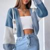 Женский универсальный трикотажный свитер-жакет с цветными блоками, повседневный, в полоску, с длинным рукавом