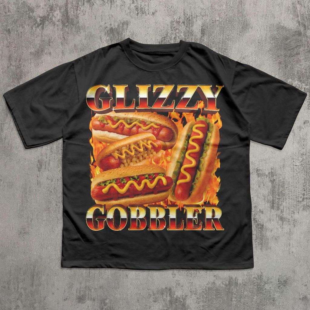 Glizzy Gobbler Funny Hot Dog T-shirt, Unhinged Clothes, Food Shirt, Meme Tee, Ironic Tshirt, Vintage Graphic Tee, GIft for Her Him