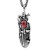 Red Garnet Titanium Steel Feather Pendant Man Necklace Fashion Mens Jewelry
