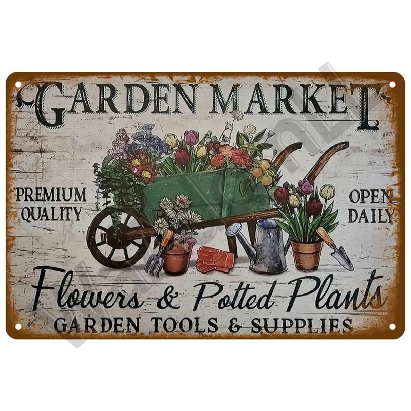 Vintage Metal Tin Sign Retro Cafe Garden Wall Art Home Decor Plaque for Room Farmhouse Painting Gift Perfect for Wall Mural D