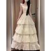 Court Style Heavy Industry Ruffle Edge Sleeveless Dress Women's Summer Retro Temperament Cake Long Skirt