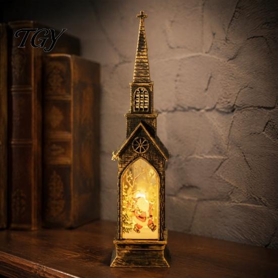 Indoor Christmas Table Decor House Lantern Night Light, Glowing LED Tabletop with Cottage Gift for Friends Scene, Flameless Candle Lamp Home