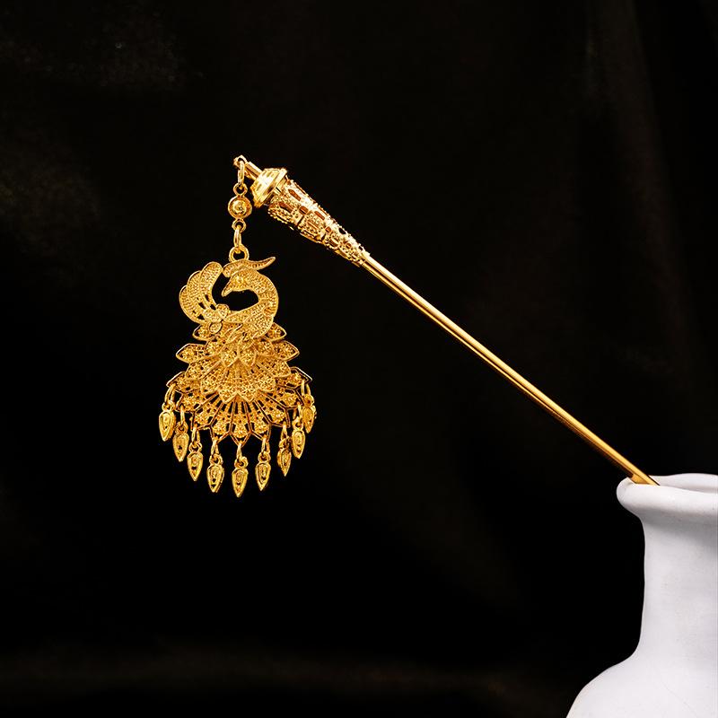 Hollow Geometric Tassel Hairpin for Women - Ethnic Style with Water Drop Leaf Round Design, Hanfu Accessory
