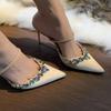 Elegant Woman Silk Bling Crystal Rhinestone Pointed Toe Shallow Slingback Summer Sandals Heels Pumps Slippers