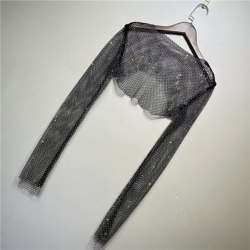 Блестящие футболки с кристаллами, женские сексуальные прозрачные топы с круглым вырезом, ночная праздничная одежда, укороченные рубашки, футболки, топы Y2K 2023