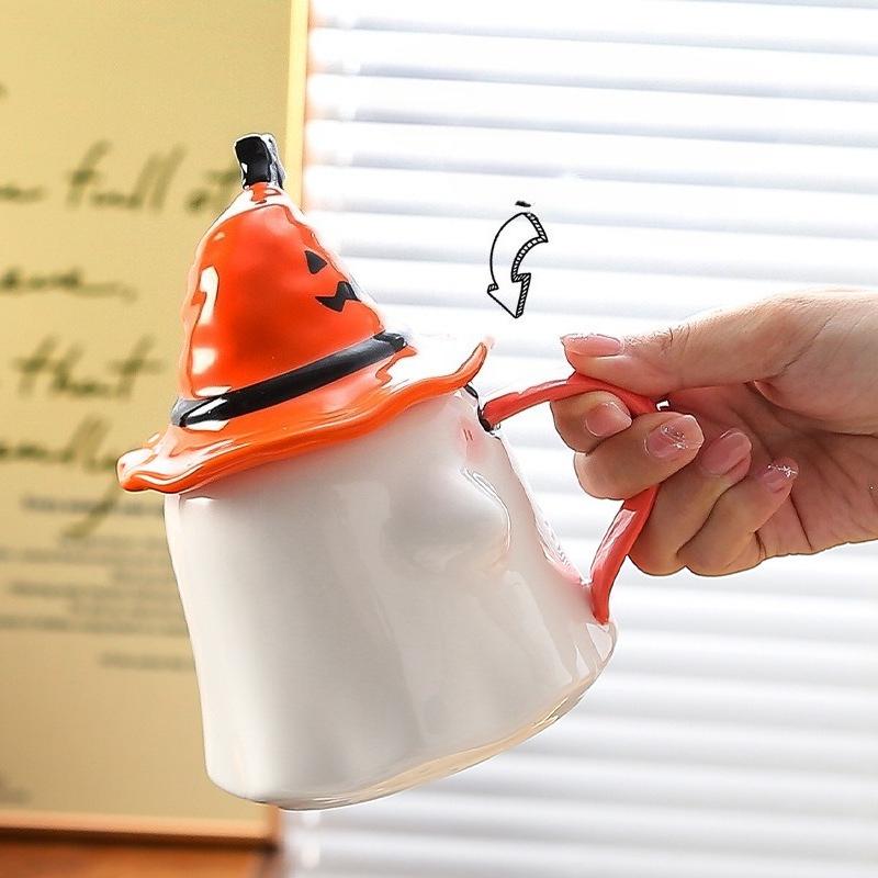 Strange Ghost Mug with Lid Ceramic Cup Gift Halloween Cup Cross Border Companion Gift Water Cup Couple Drinkware Mugs