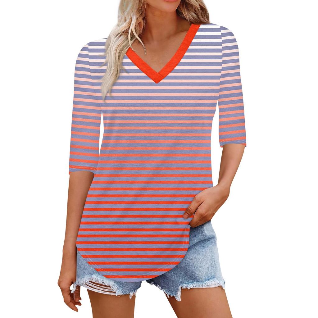 Рубашки для женщин Модные футболки с V-образным вырезом Повседневные блузки с принтом Топы с коротким рукавом для женщин