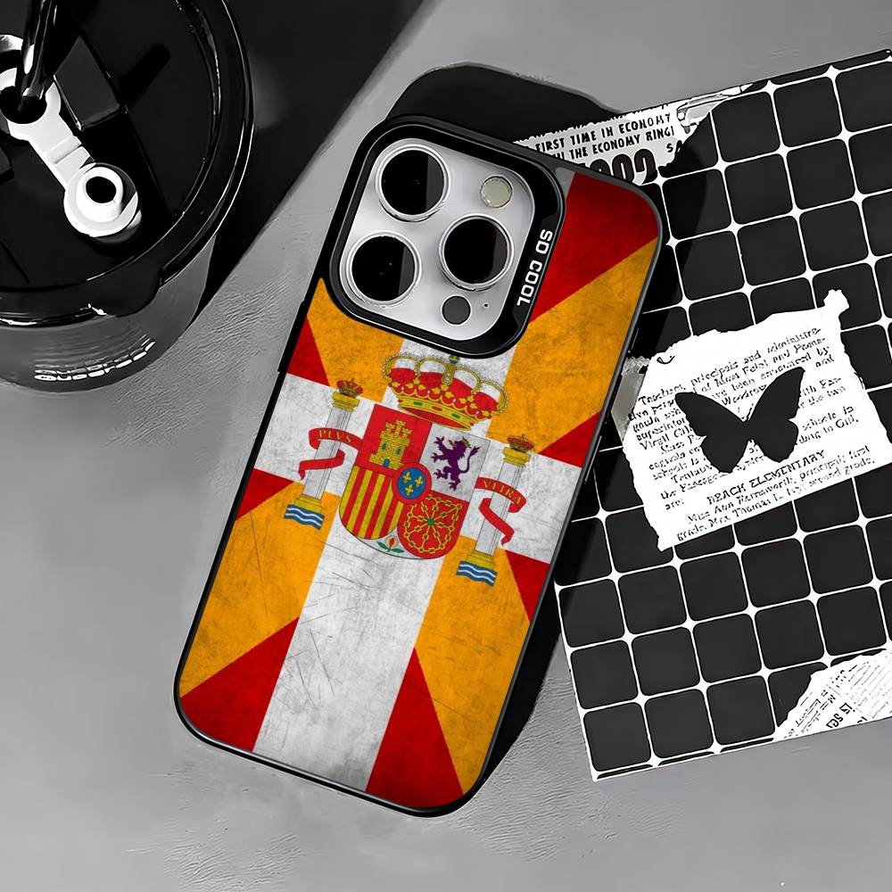 S-Spain Spanish Flag Art Phone Case For iPhone 17,16,15,14,13,12,11 Plus,Pro Max,XS,Colored silver phone case