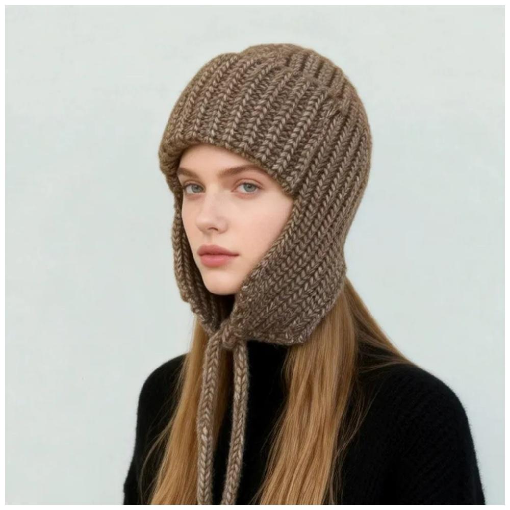 Woolen Warm Thickened Ear-Covering Knit Beanie with Embroidered Logo Solid Color Winter Warm Jacquard Beanie Hats Unisex