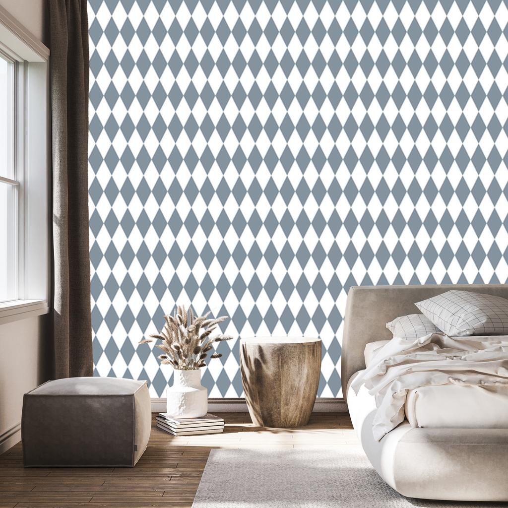 Harlequin Diamonds Wallpaper Blue and Light Gray 50x1000