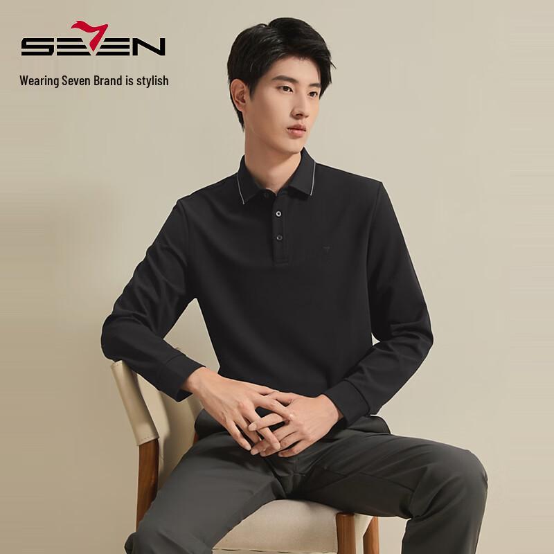 SEVEN Men's 10A Antibacterial Waffle Brushed Long Sleeve Polo Shirt