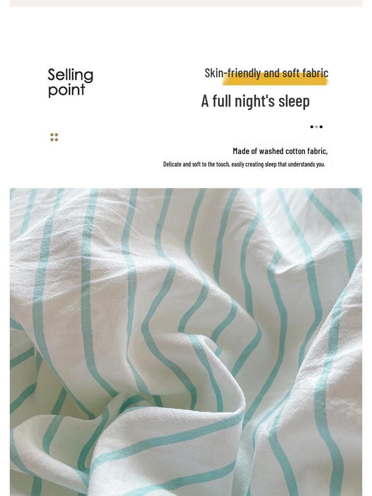 Минималистичный комплект постельного белья из стиранного хлопка: Трехпредметный комплект для общежитий, включает простыню, пододеяльник и четыре наволочки