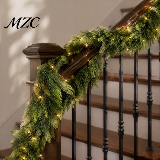 Decorative Garland for Holiday Parties Pre-Lit Artificial Christmas Decoration, Real Touch Cedar Cypress Pine Greenery with Decor LED Light