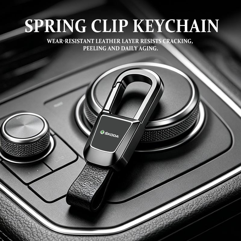 GQEW9 For Skoda 2026 Metal Keyrings Keychain Leather Key Rings Spring Snap Octavia A5 A7 RS Fabia Superb Rapid Karoq