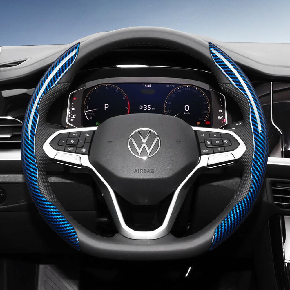 vcxja9 Suitable for Volkswagen Carbon Fiber Texture Steering Wheel Cover with Segmented Quick-Release Design, Durable, for Tiguan Golf T-Roc Polo 
