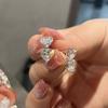 Huitan Fresh Double Heart Linked Drop Earrings for Women Wedding Engagement Romantic with Cubic Zirconia Trendy Party JewelryGood Product