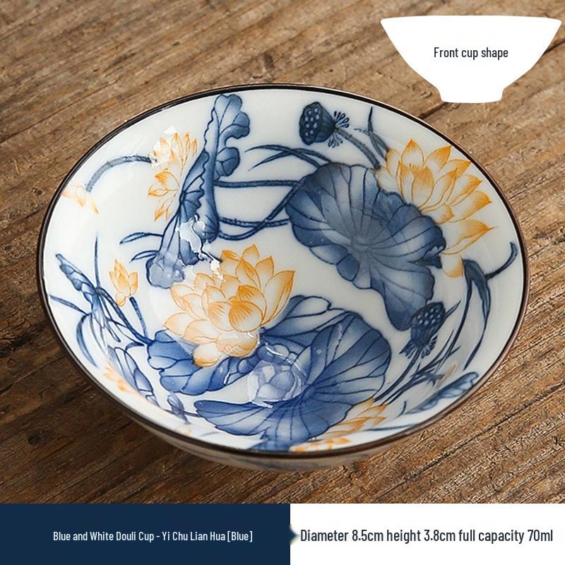 Двухцветная сине-белая фарфоровая чашка доули - Керамическая чашка мастера кунг-фу, Японская дегустационная чаша, Одинарная чайная чашка.