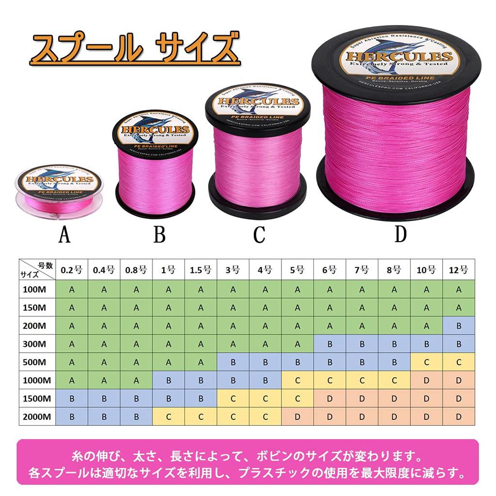 Hercules PE Fishing 15 and highly sensitive fishing line for long Suitable for ajing and Pink 200m Line, 4-strand braided, colors. High-strength,