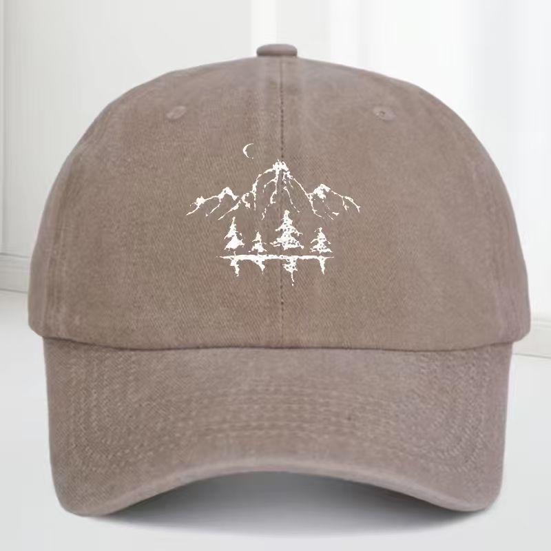 Retro washed baseball cap - Mountain Pine tree embroidery adjustable outdoor hiking hat, classic distressed design