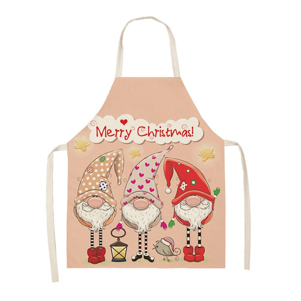 Linen Santa Kitchen Apron Christmas Snowman Unisex Dinner Party Cooking Bib Christmas Tree Apron Cleaning Apron