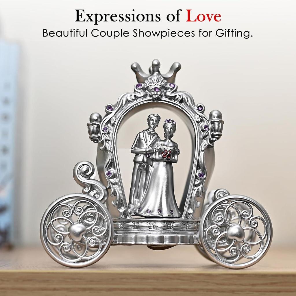 Серебряная отделка, парная статуэтка с тележкой | Статуэтка любви для помолвки, свадьбы, Дня святого Валентина, годовщины, подарков на день рождения | Элегантный домашний декор