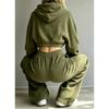 Women Waffle Knit Cargo Wide Leg Pants Elastic Drawstring High Waist Casual Sweatpants With Side Pocket 