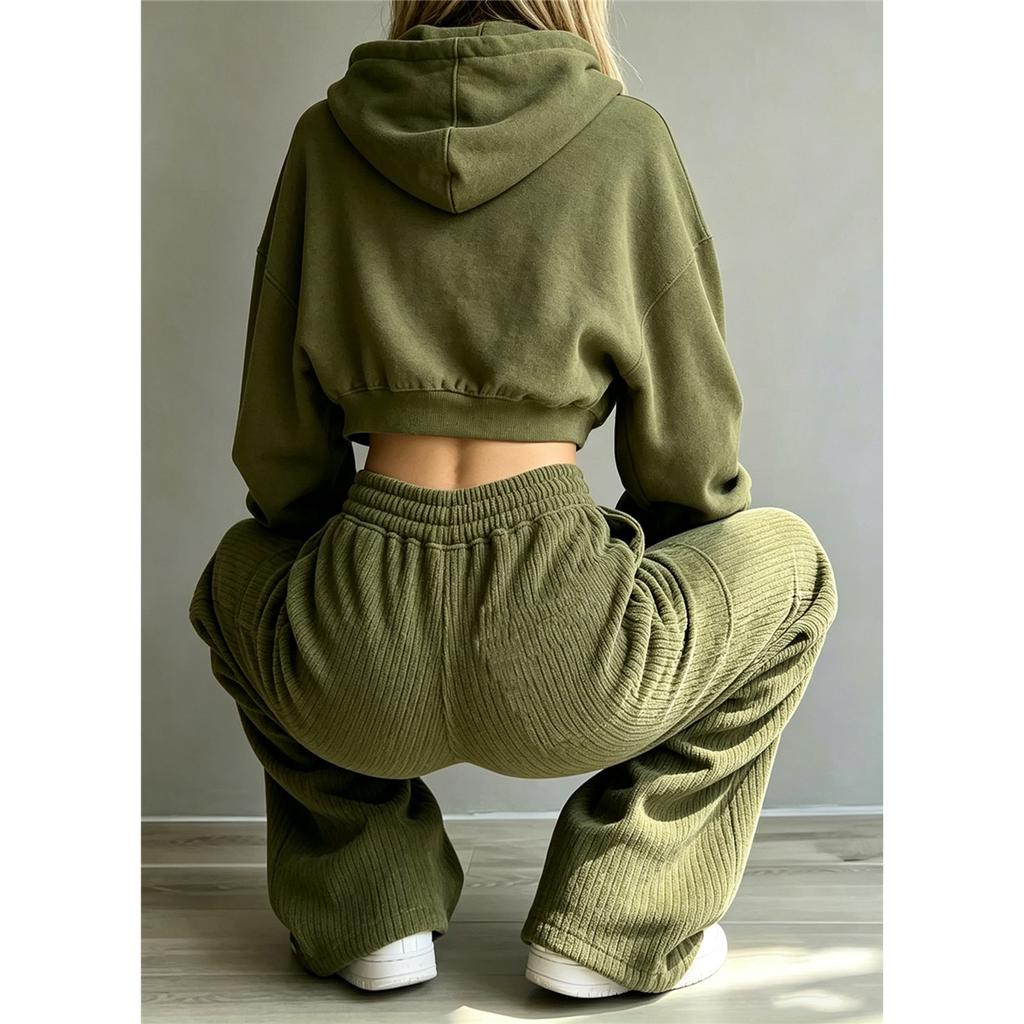 Women Waffle Knit Cargo Wide Leg Pants Elastic Drawstring High Waist Casual Sweatpants With Side Pocket