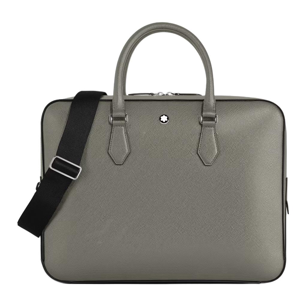 Montblanc Artisan Series Cross Pattern Printed Grain Leather Briefcase Medium Men briefcase Earth-Gray MB199358