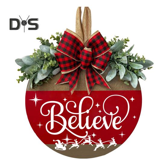 Рождественская приветственная табличка на дверь, праздничная вешалка для входной двери, украшение на венок, веселый рождественский деревянный знак, декор для домашней вечеринки